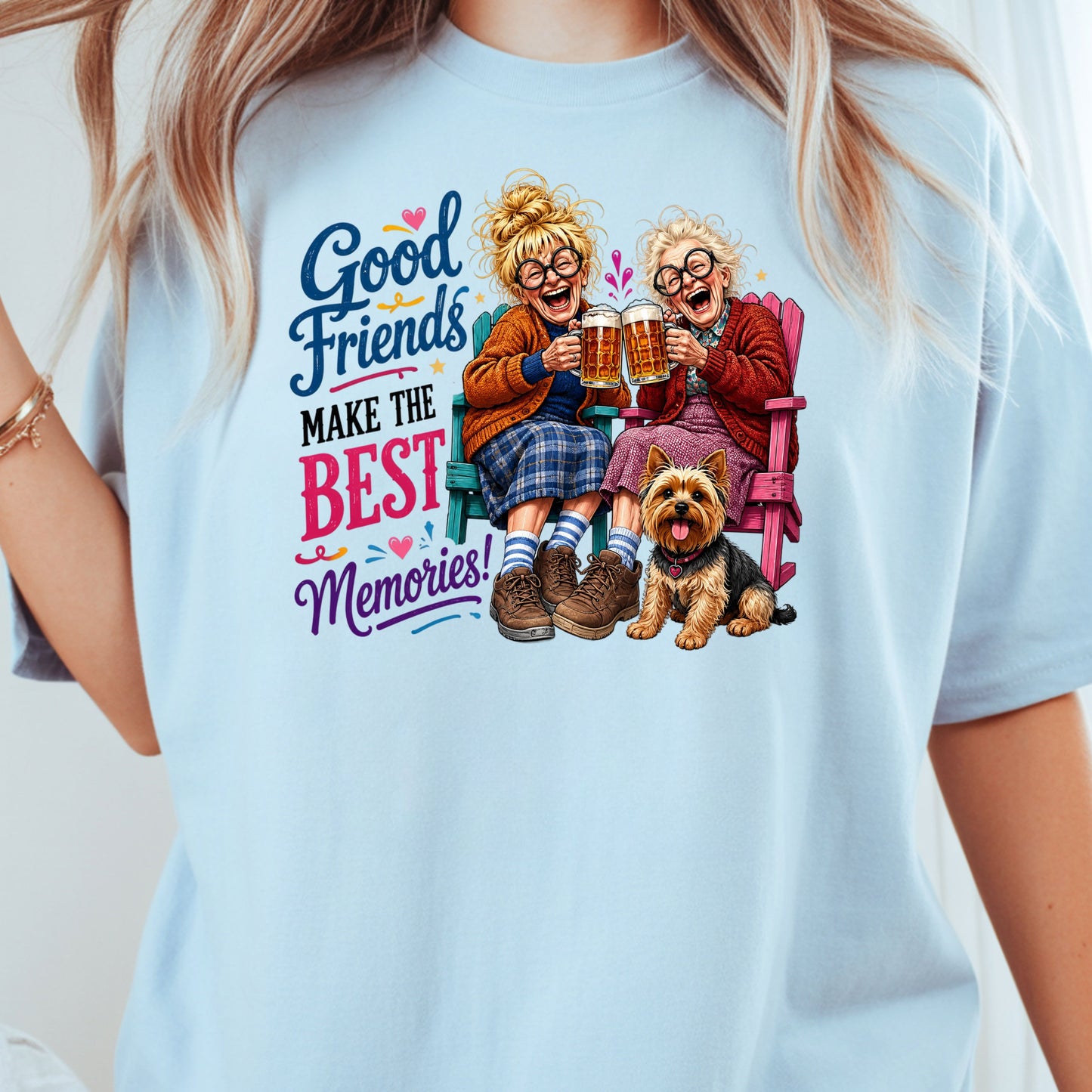 Funny Best Friends Good Friends Best Memories T-Shirt, Old Ladies Yorkshire Terrier Tee