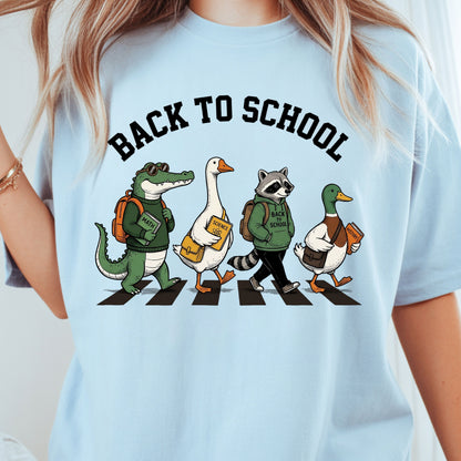 Back to School Animal T-Shirt, Abbey Road Alligator Goose Raccoon Duck Tee Sweatshirt