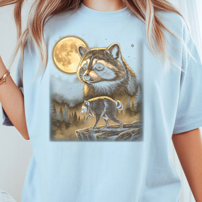 Vintage Raccoon Full Moon T-Shirt, Forest Wildlife Trash Panda Outdoor Comfort Color Tee