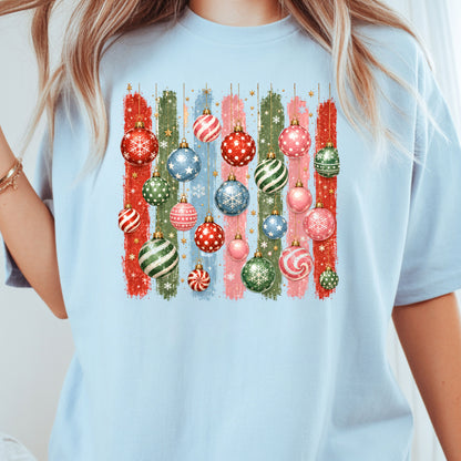 Christmas Ornaments DTF Transfers, Colorful Paint Strokes Holiday Baubles Festive Ready to Press