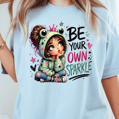 Be Your Own Sparkle Frog Girl T-Shirt, Cute Crown Stars Kids Tee Sweatshirt