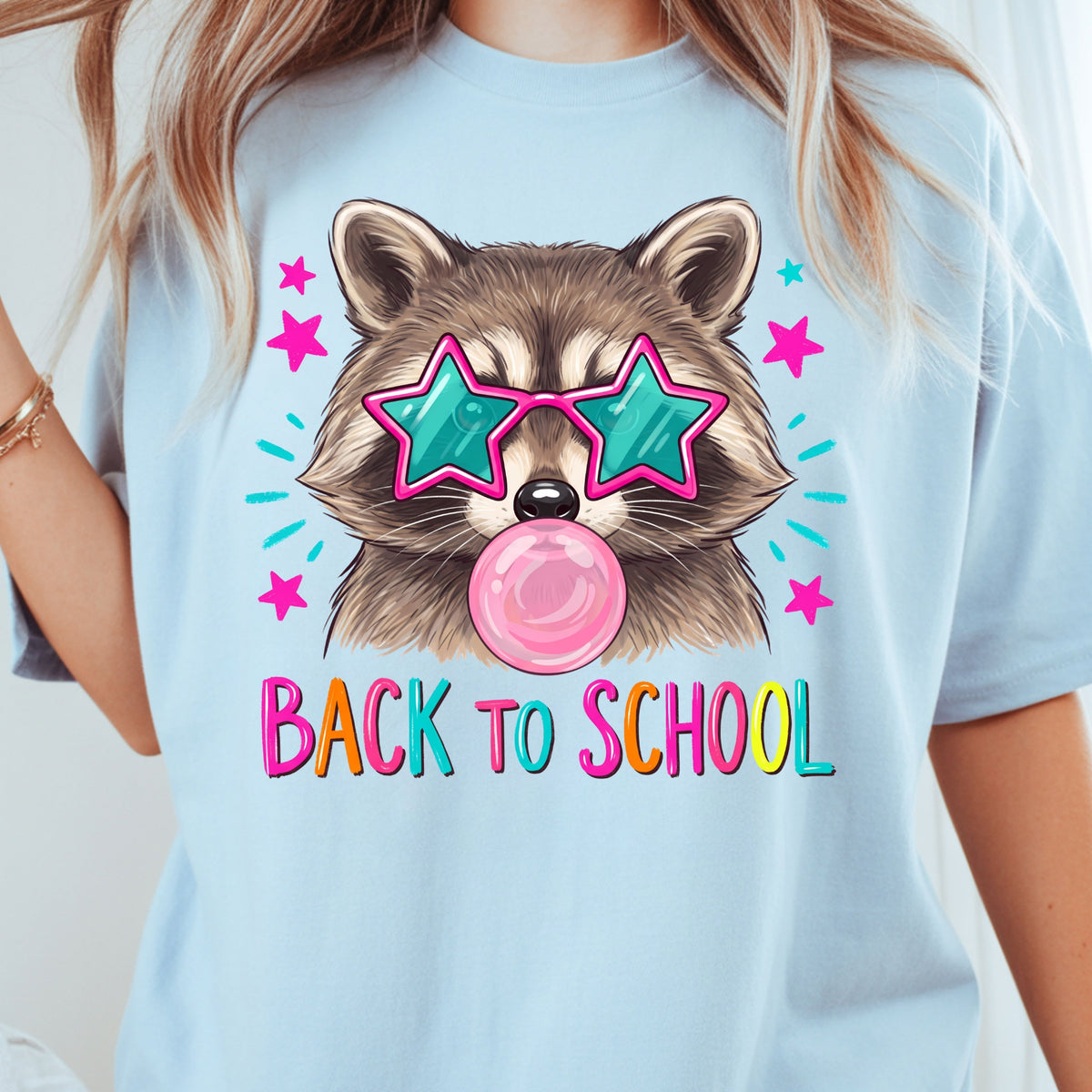 Back to School Raccoon T-Shirt, Star Sunglasses Bubblegum Trash Panda Comfort Color Tee