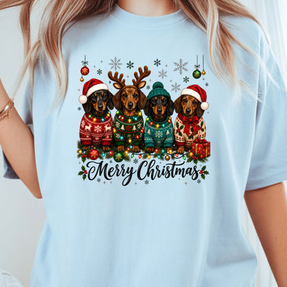 Christmas Dachshund Merry Christmas Dogs T-Shirt, Santa Hat Holiday Pet Lover Tee