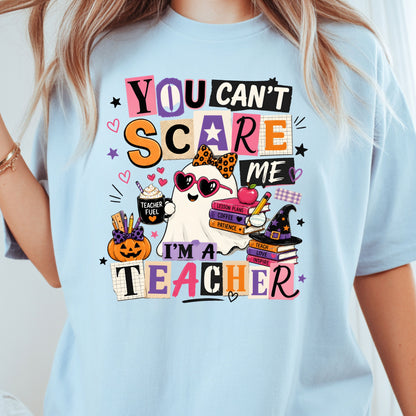 You Can't Scare Me Teacher Halloween T-Shirt, Ghost Books Coffee Comfort Color Tee