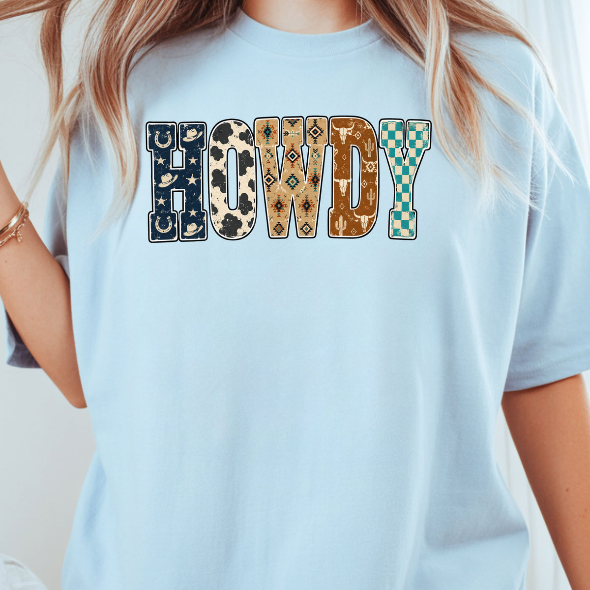 Western Howdy Cow Print T-Shirt, Southwestern Western Vibe Comfort Color Tee