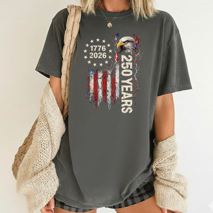 250 Years Comfort Colors T Shirt 1776 2026 American Flag Eagle Youth Tee Patriotic USA Semiquincentennial Children Sweatshirt Kids Apparel Veteran Gift