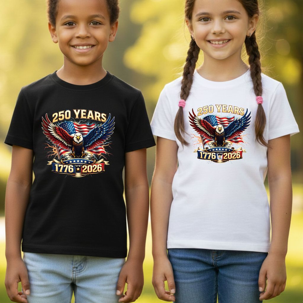 250 Years Patriotic Eagle DTF Transfer Ready to Press Comfort Colors T Shirt Lightning Flag Heat Stickers 1776 2026 USA Semiquincentennial