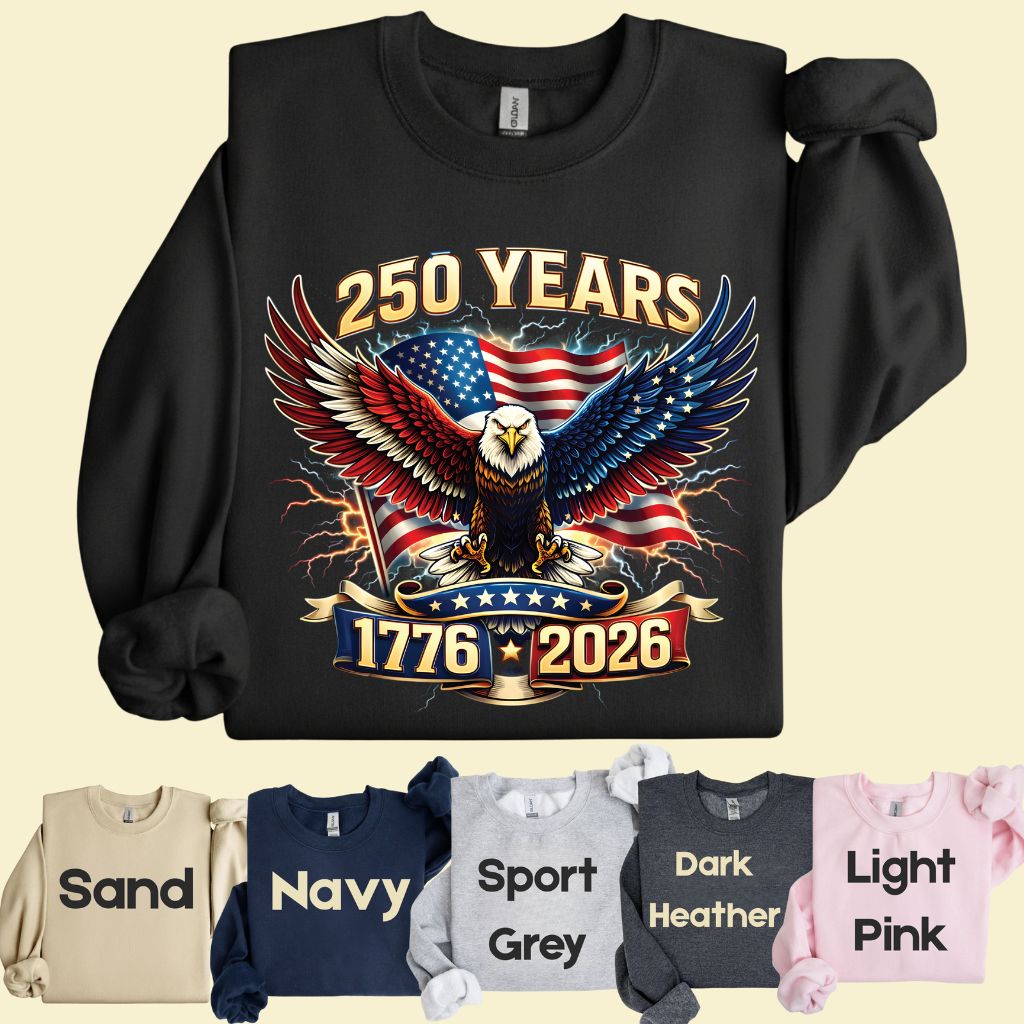 250 Years Patriotic Eagle DTF Transfer Ready to Press Comfort Colors T Shirt Lightning Flag Heat Stickers 1776 2026 USA Semiquincentennial