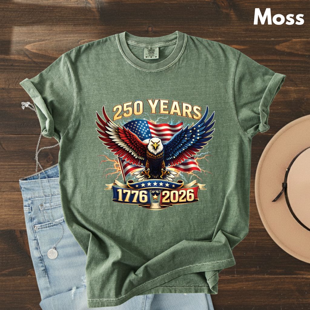 250 Years Patriotic Eagle DTF Transfer Ready to Press Comfort Colors T Shirt Lightning Flag Heat Stickers 1776 2026 USA Semiquincentennial