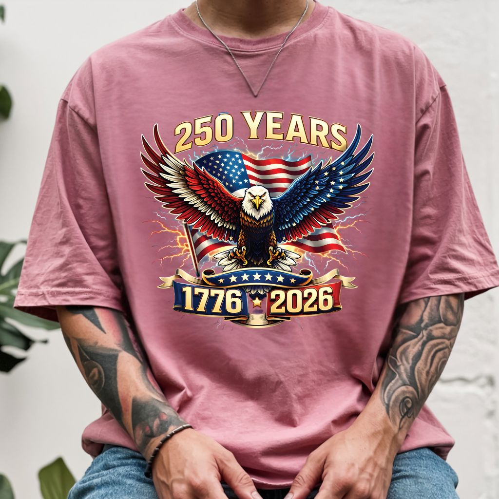 250 Years Patriotic Eagle DTF Transfer Ready to Press Comfort Colors T Shirt Lightning Flag Heat Stickers 1776 2026 USA Semiquincentennial