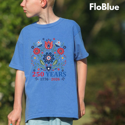 250 Years Patriotic Floral DTF Transfer Ready to Press Comfort Colors T Shirt Folk Art Scandinavian Heat Stickers 1776 2026 USA Heritage