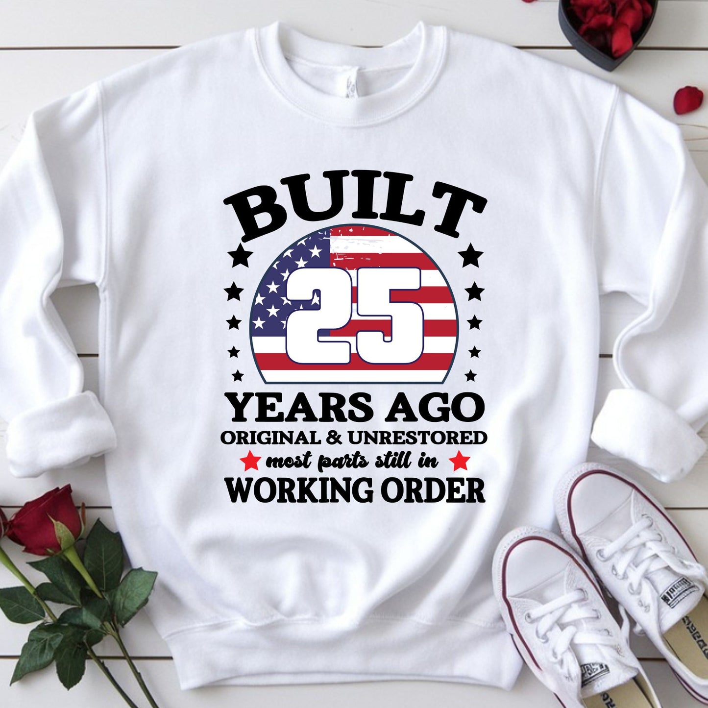 25th Birthday Shirt Built 25 Years Ago T-Shirt American Flag Birthday Gift
