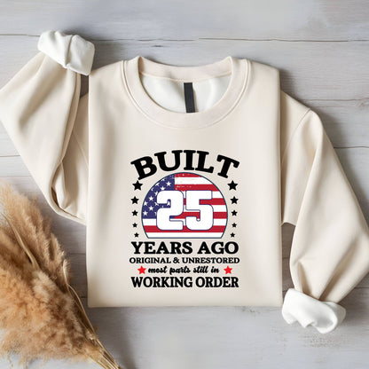 25th Birthday Shirt Built 25 Years Ago T-Shirt American Flag Birthday Gift