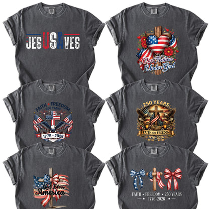 USA Freedom Comfort Colors T Shirt America 250 Years Celebration Apparel Jesus Saves America Tees God Bless America Christian Clothing