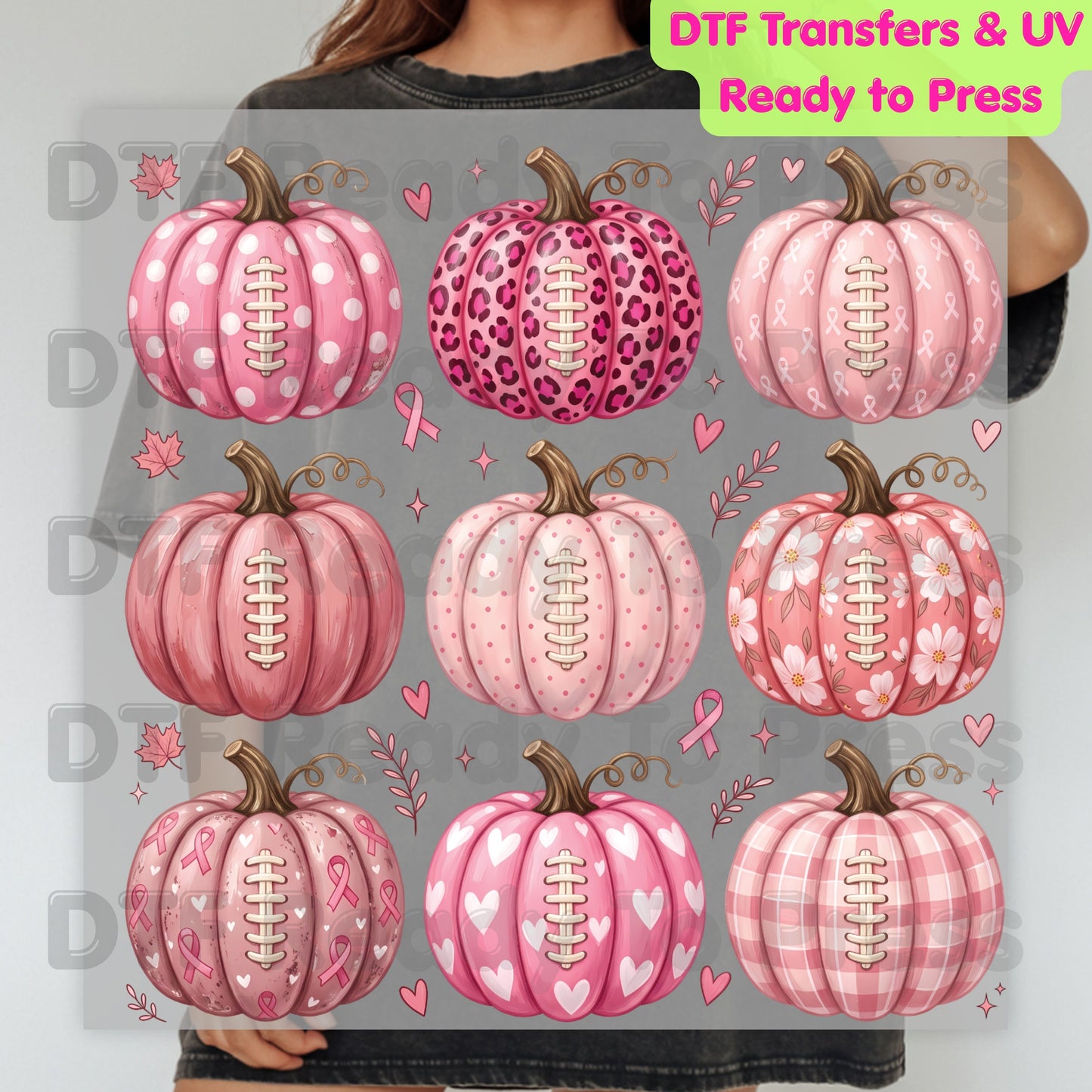 Pink Pumpkin Football Breast Cancer Awareness DTF Transfer Ready to Press Heat Transfer Sports Tee