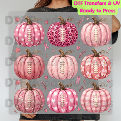 Pink Pumpkin Football Breast Cancer Awareness DTF Transfer Ready to Press Heat Transfer Sports Tee