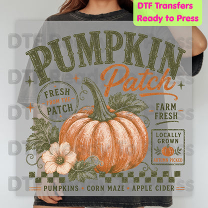 Halloween Pumpkin Patch DTF Transfer Ready to Press Farm Fresh Autumn Heat Transfer For Shirts Vintage Fall Pumpkin Graphic Print Locally Grown