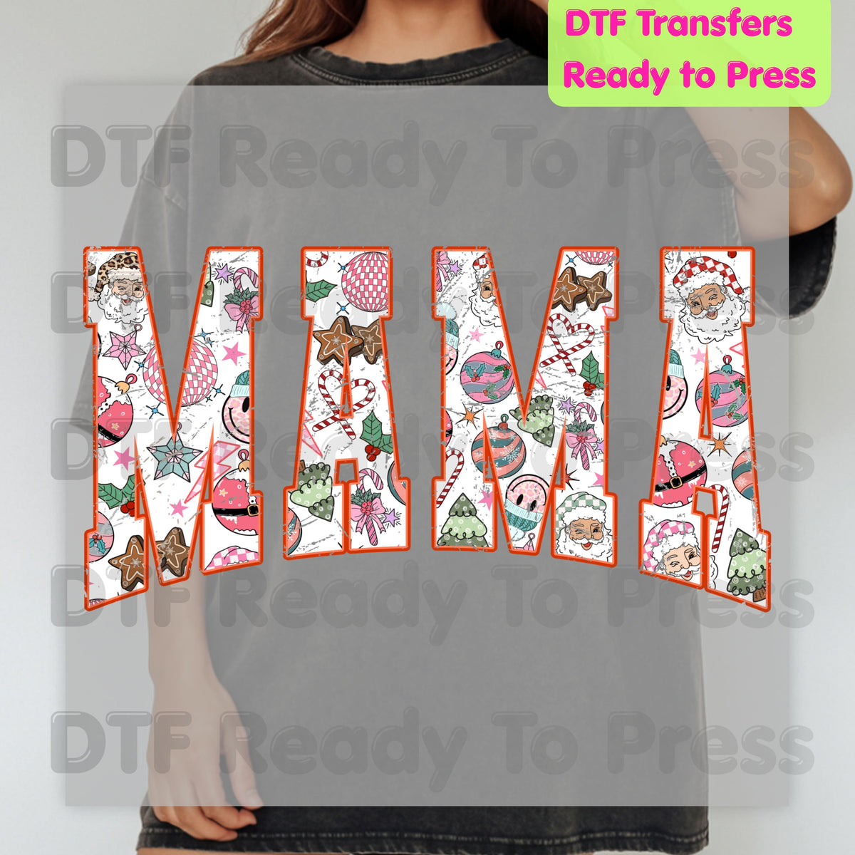 Christmas Mama DTF Transfers, Pink Disco Santa Vintage Retro Christmas Ready to Press