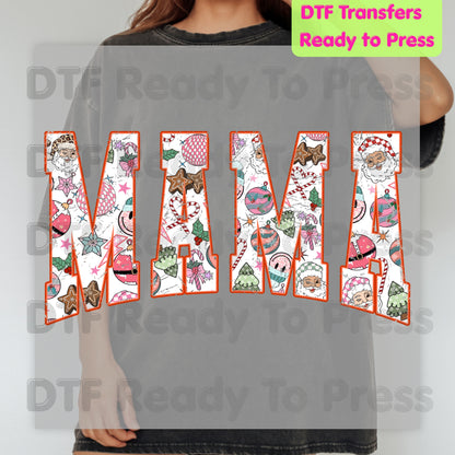 Christmas Mama DTF Transfers, Pink Disco Santa Vintage Retro Christmas Ready to Press