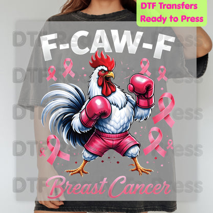 Breast Cancer DTF Transfer Ready to Press Fighter Rooster Boxing Gloves Pink Ribbons Heat Transfer Tee Print Direct to Film