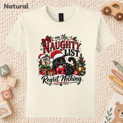 Naughty List Cat T-Shirt, Funny Christmas Black Cat Santa Hat Tee, Holiday Sweatshirt