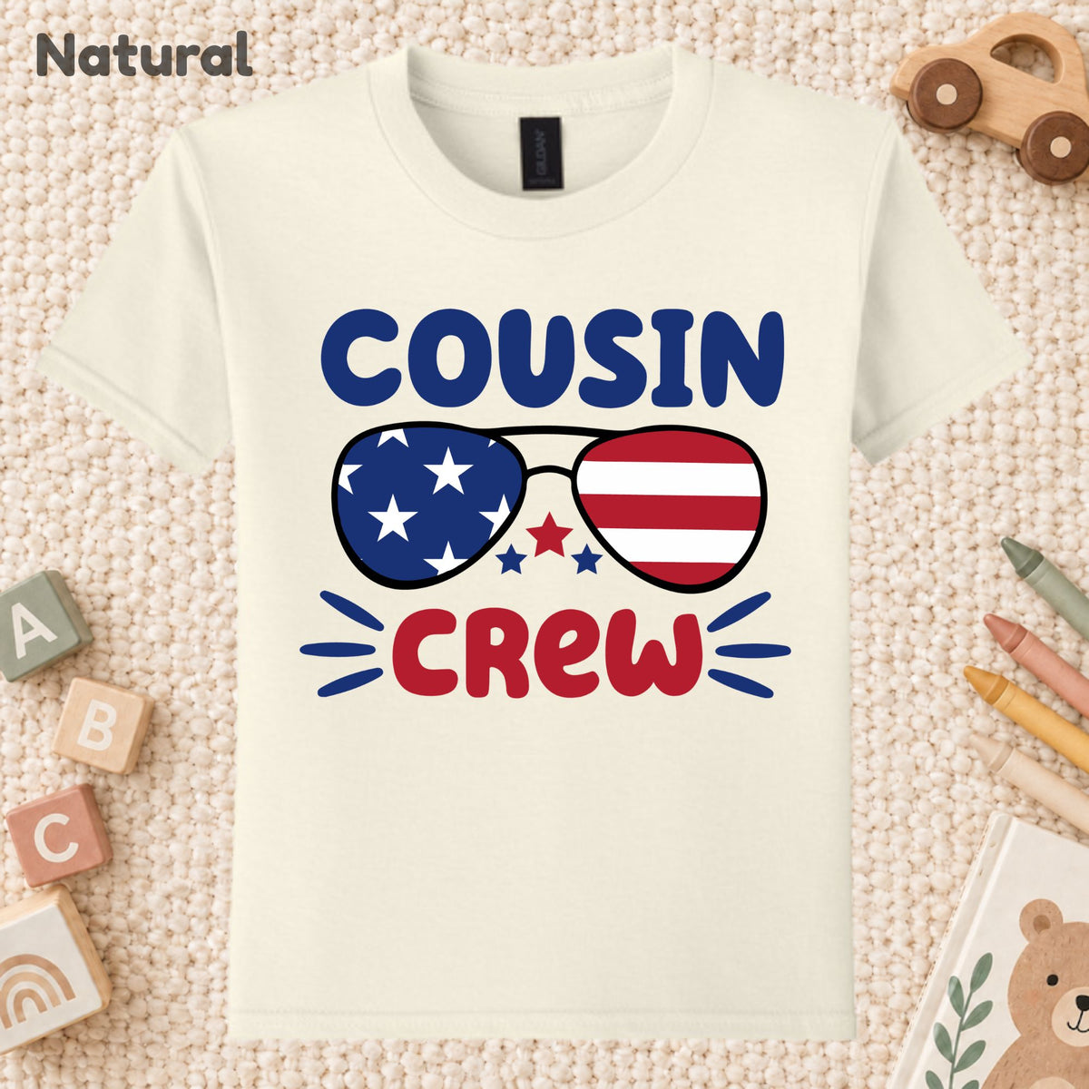 Cousin Crew T-Shirt, Patriotic USA Sunglasses Tee for Toddler and Kids