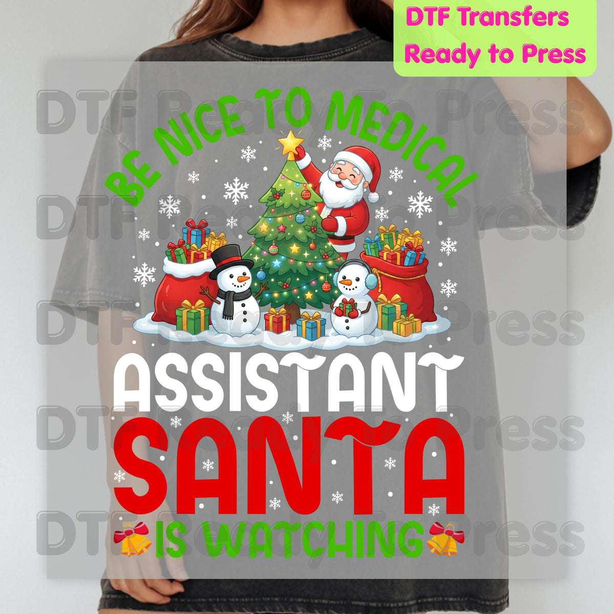 Be Nice to Medical Santa Is Watching DTF Transfers, Funny Christmas Nurse Holiday Tree Ready to Press