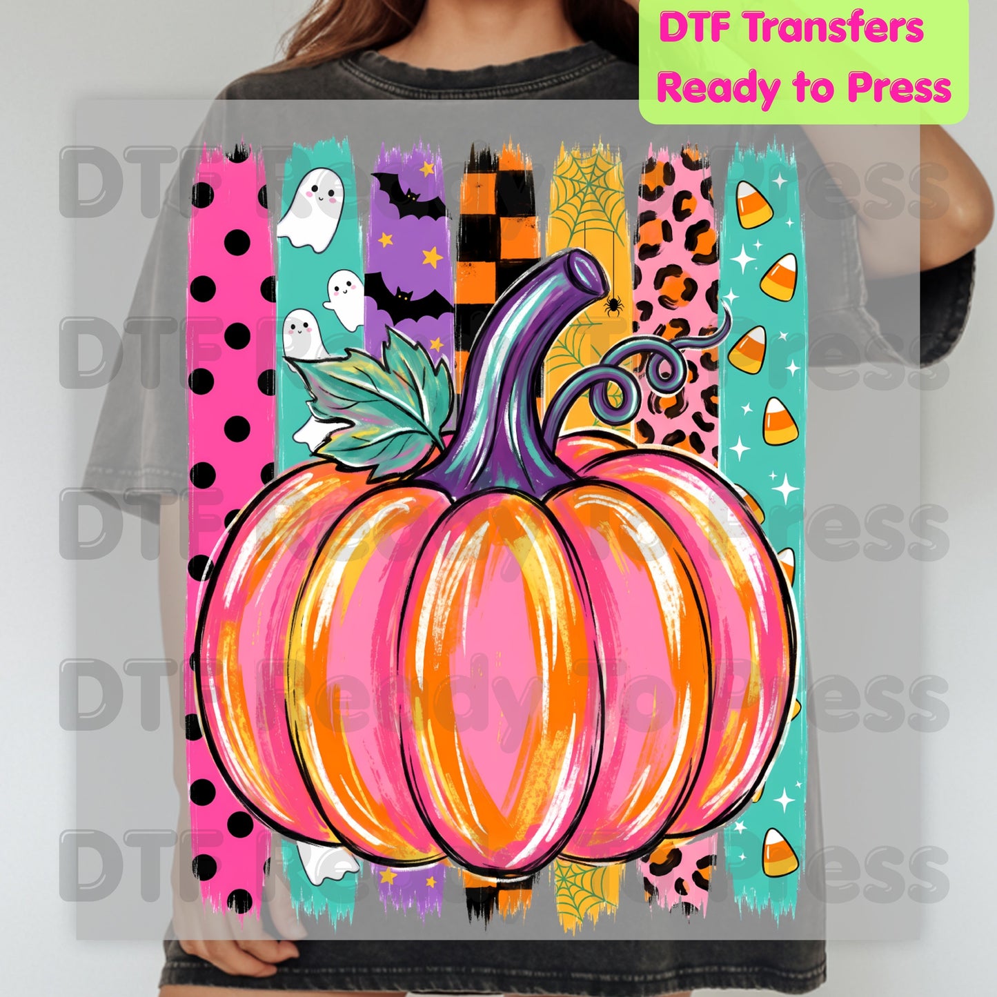 Halloween Pumpkin Brush Strokes DTF Transfers, Leopard Ghosts Candy Corn Spooky Season Ready to Press