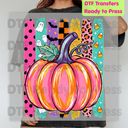 Halloween Pumpkin Brush Strokes DTF Transfers, Leopard Ghosts Candy Corn Spooky Season Ready to Press