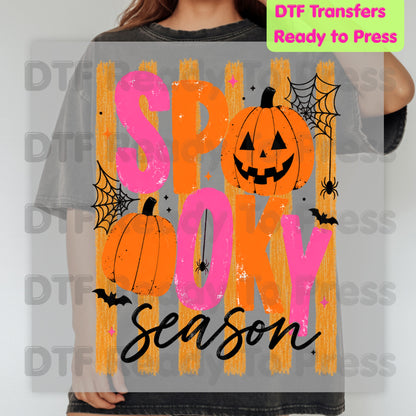 Halloween DTF Transfers, Spooky Season Pink Orange Pumpkin Cute Retro Ready to Press