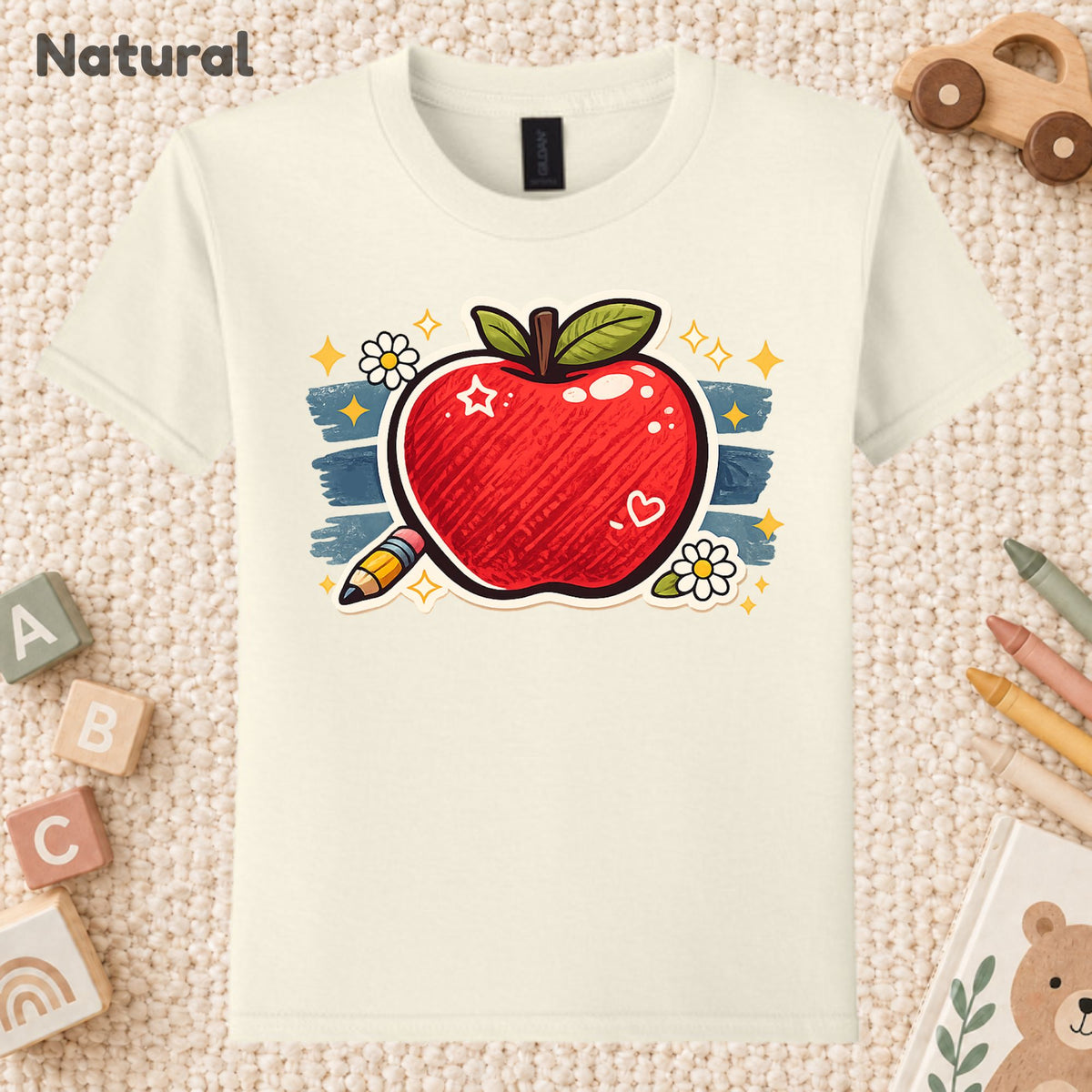 Teacher Retro Red Apple Pencil T-Shirt, Cute Daisy Sparkle Back to School Tee