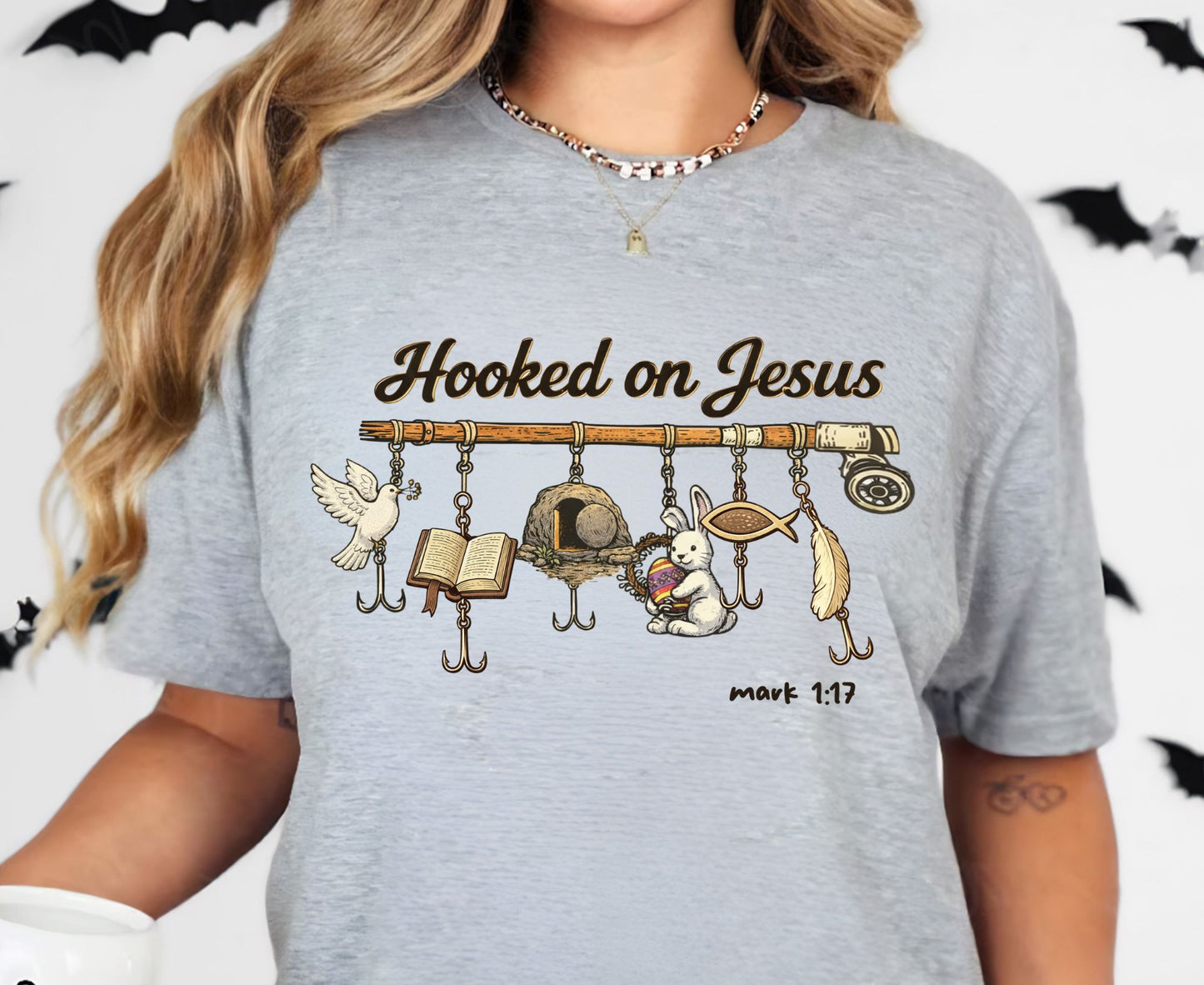 Hooked On Jesus T Shirt Mark 1:17 Christian Fishing Tee Easter Faith Shirt Adult Youth Toddler Baby Religious Gift Fishers Of Men Tee Shirt