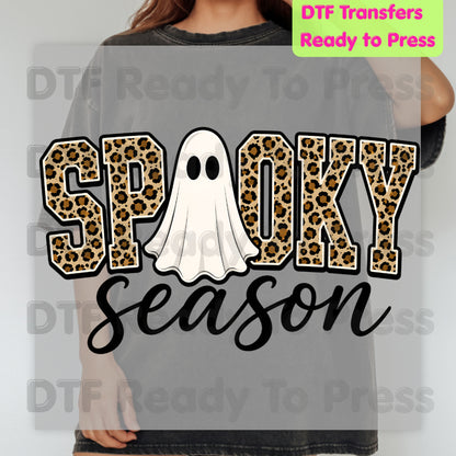 Halloween Spooky Season Ghost DTF Transfers, Leopard Print Cheetah Varsity Letters Ready to Press
