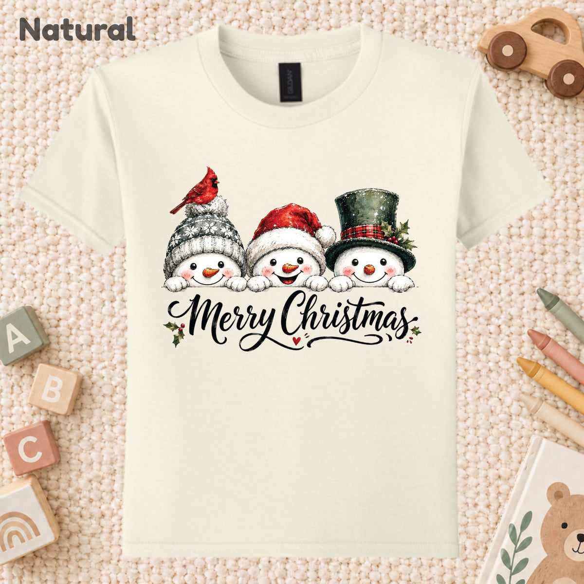 Merry Christmas T-Shirt, Snowmen and Red Cardinals Tee, Winter Holiday Sweatshirt