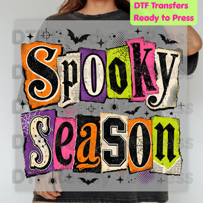 Halloween Spooky Season DTF Transfers, Ransom Note Cutout Colorful Gothic Patchwork Bats Spiderweb Ready to Press