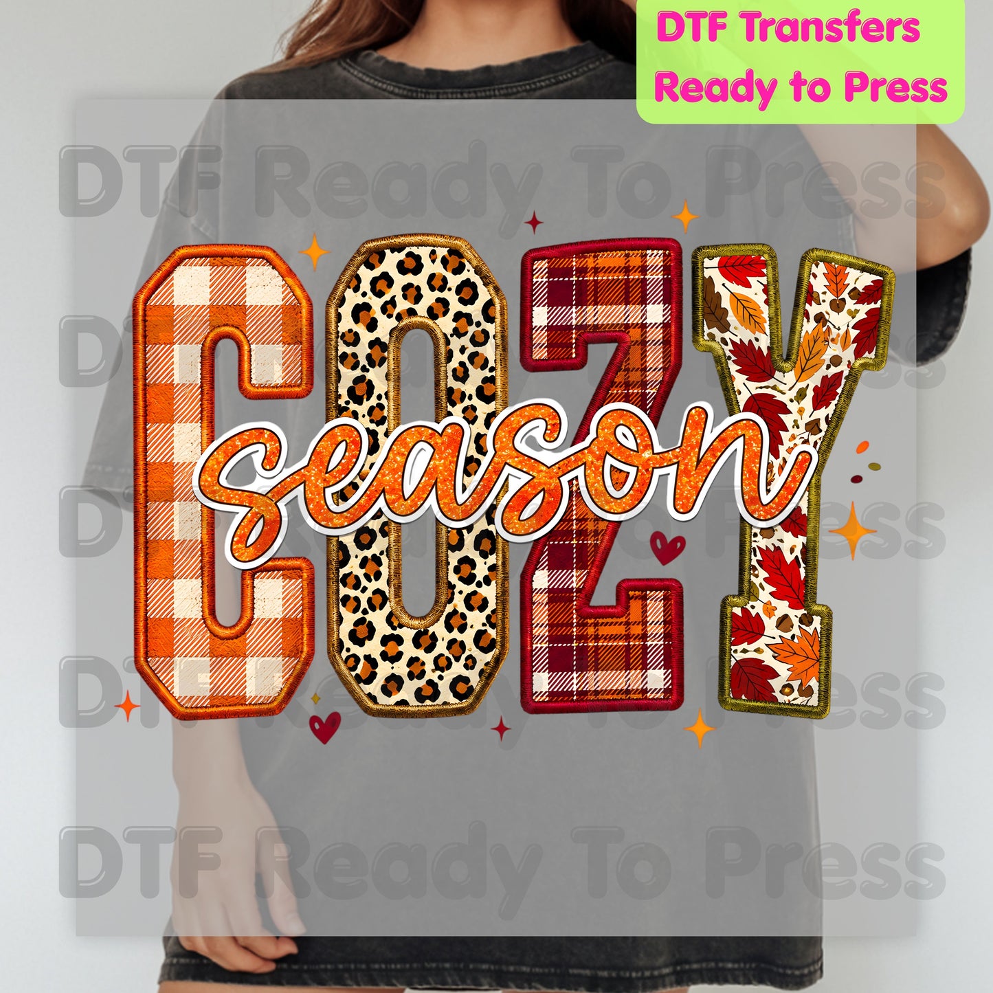 Cozy Season Fall DTF Transfer Ready to Press Plaid Leopard Autumn Letters Heat Transfer for Shirts Colorful Pumpkin Season Graphic Press