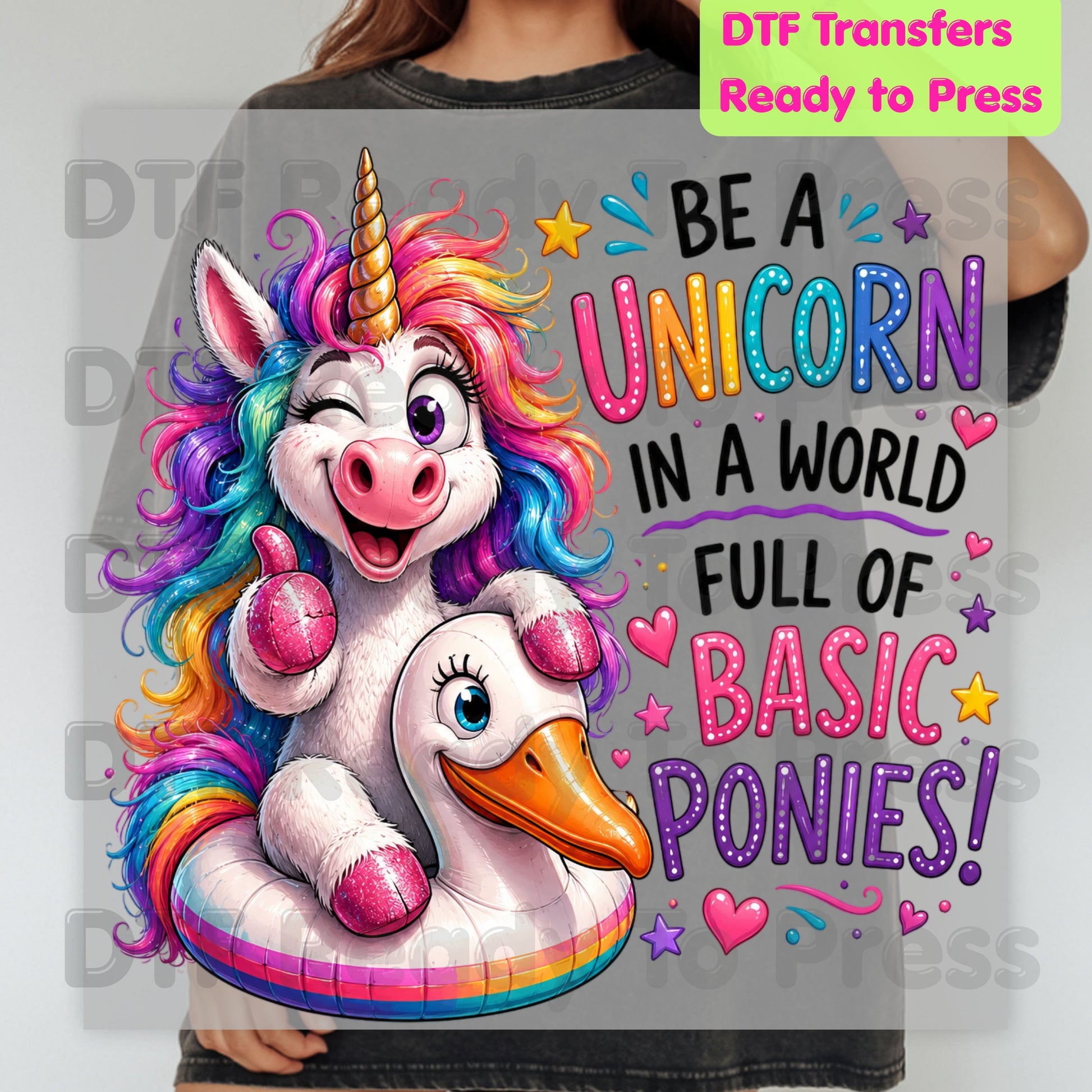 Be a Unicorn DTF Transfers, Basic Ponies Rainbow Cute Magical Girl Ready to Press