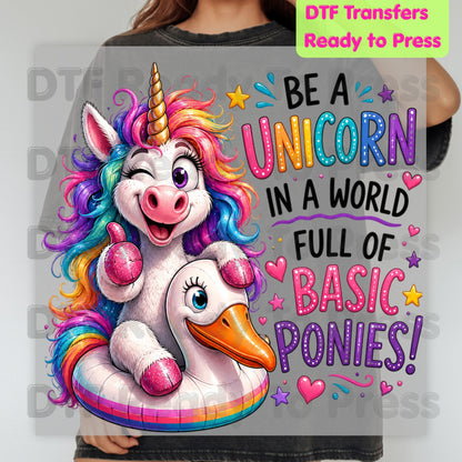Be a Unicorn DTF Transfers, Basic Ponies Rainbow Cute Magical Girl Ready to Press