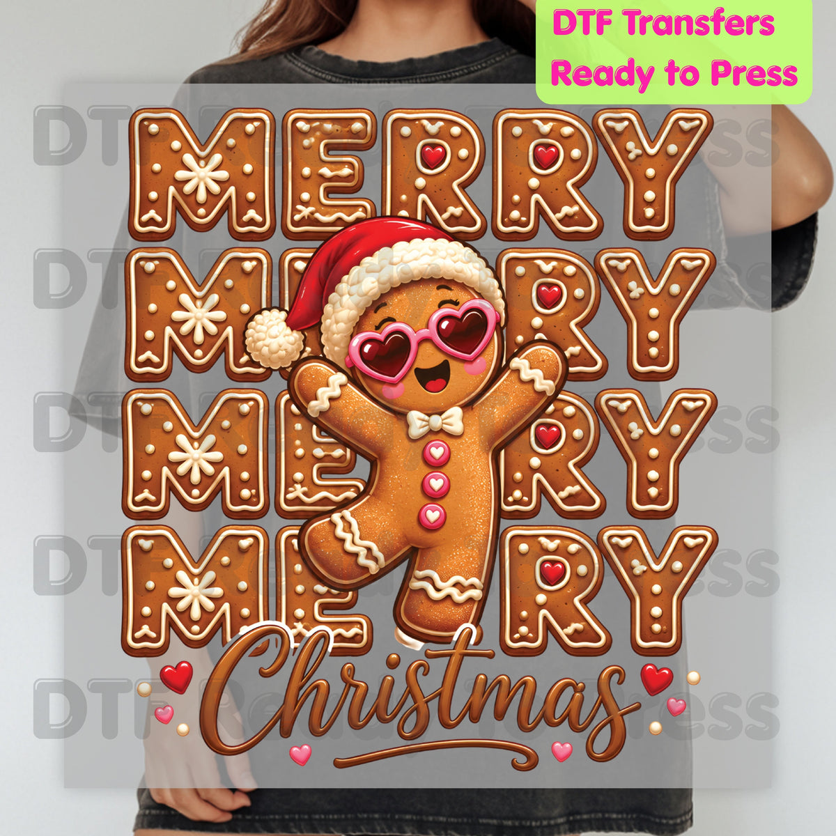 Christmas DTF Transfer, Merry Gingerbread Man with Sunglasses Graphic