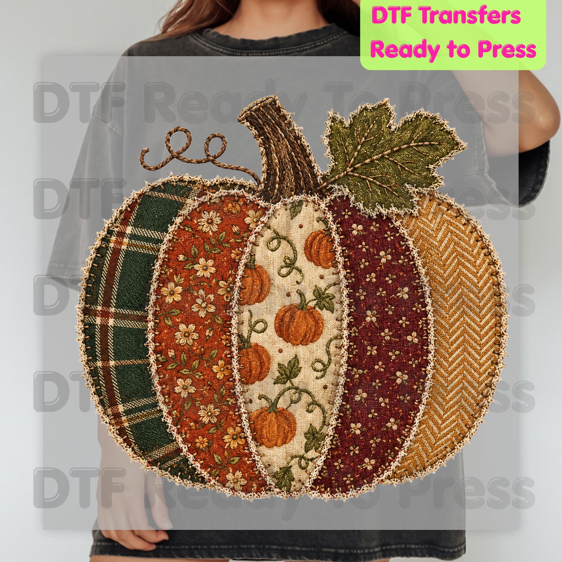 Fall Pumpkin DTF Transfer Ready to Press Patchwork Patch Plaid Floral Pumpkin Heat Transfer Shirts Vintage Autumn Vibe Graphic Tees