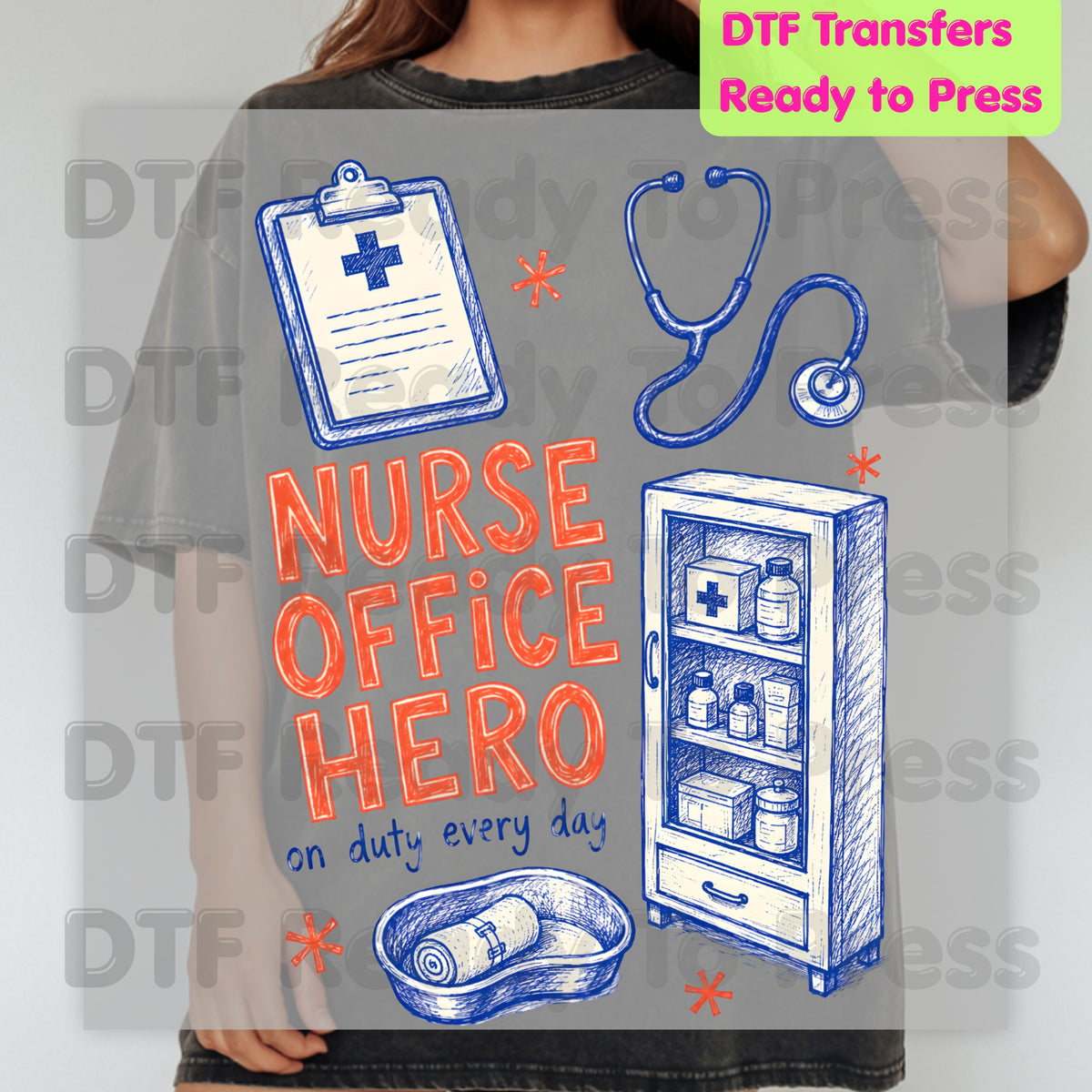 Nurse Office Hero DTF Transfers, School Medical Stethoscope Clipboard Nurse Ready to Press