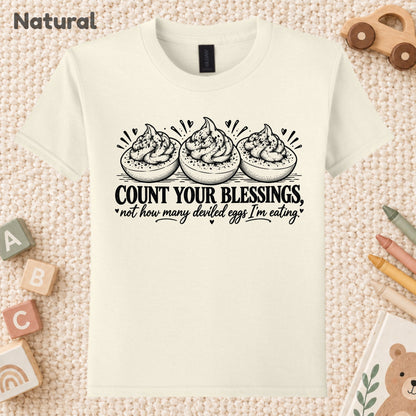 Thanksgiving T-Shirt, Count Your Blessings Deviled Eggs Graphic Tee, Funny Fall Holiday Shirt