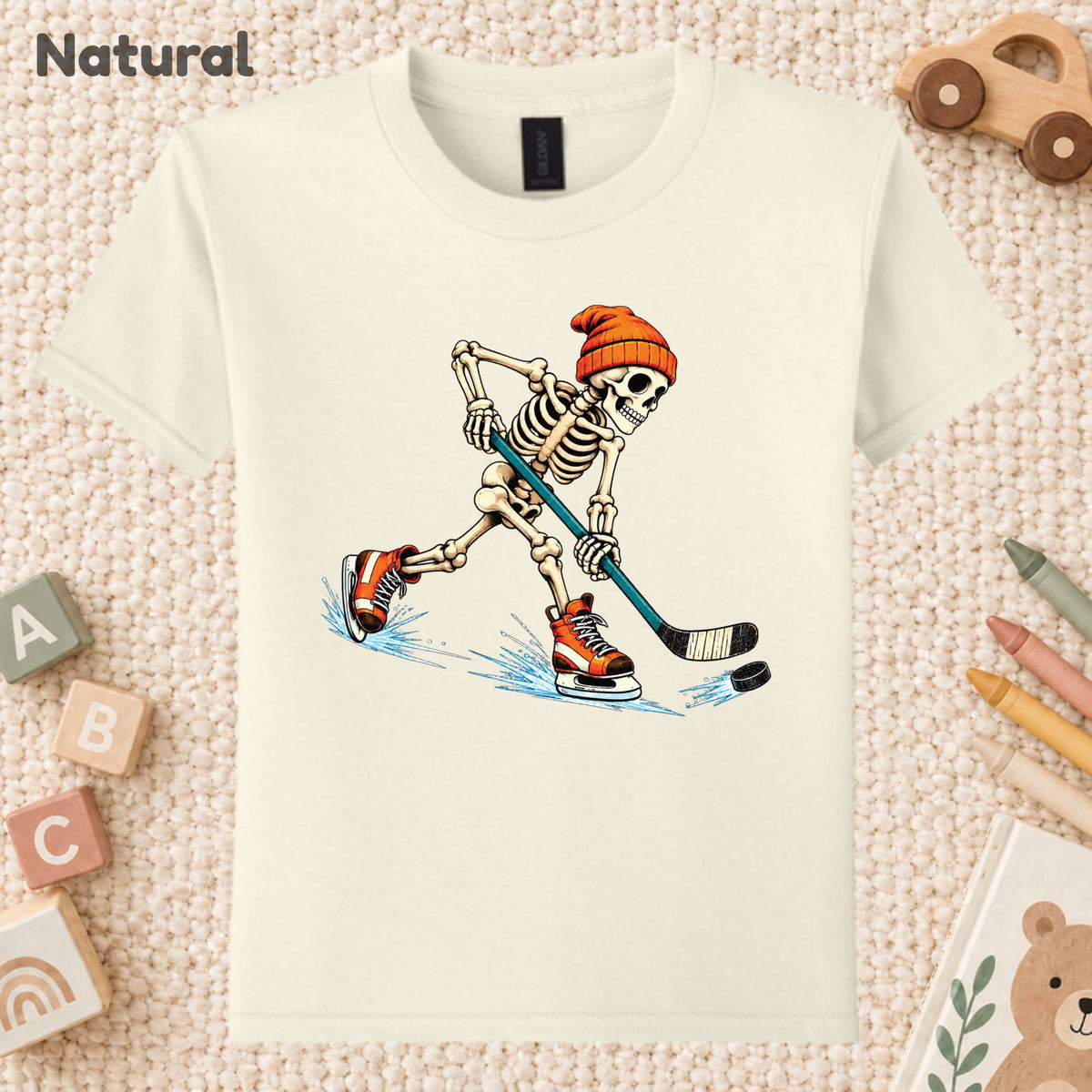 Hockey Skeleton T-Shirt, Skating Skeleton Beanie Graphic Tee, Ice Hockey Sweatshirt