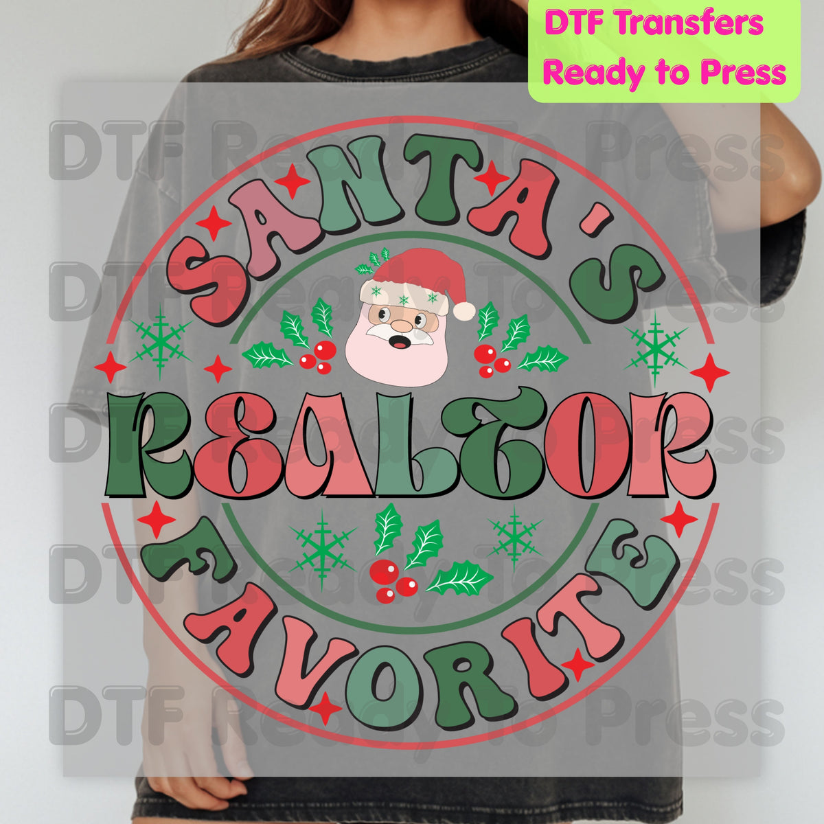 Santa's Favorite Realtor DTF Transfers, Christmas Real Estate Retro Circle Graphic Ready to Press