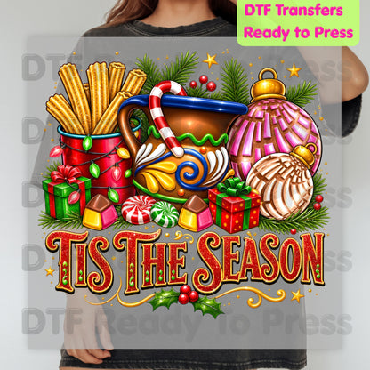 Tis the Season DTF Transfers, Mexican Christmas Churros Conchas Festive Holiday Ready to Press