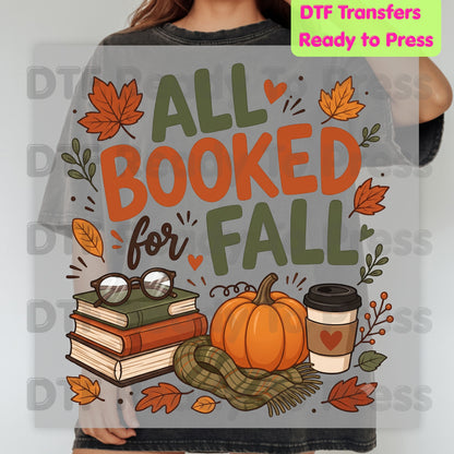 Fall DTF Transfer Ready to Press All Booked for Fall Cozy Reading Design Pumpkin and Coffee Graphics Heat Transfer for Shirts Autumn Vibes
