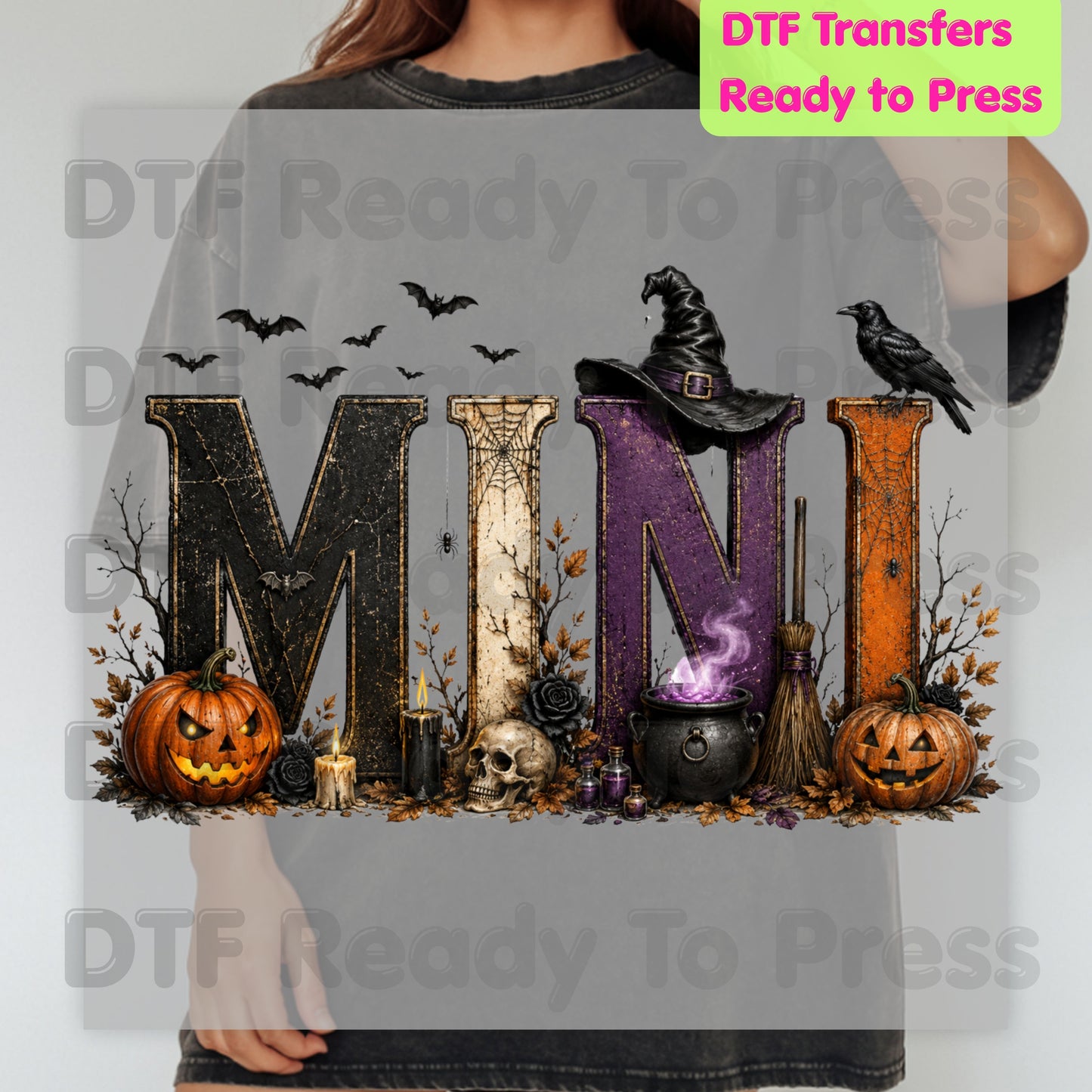 Mini Halloween DTF Transfers, Witch Hat Cauldron Pumpkin Kids Spooky Season Ready to Press