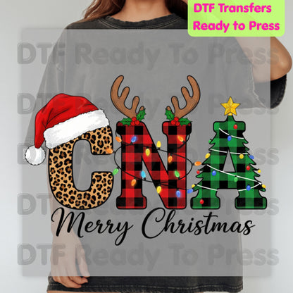 Christmas CNA Life Leopard Plaid DTF Transfers, Medical Nursing Stethoscope Holiday Ready to Press