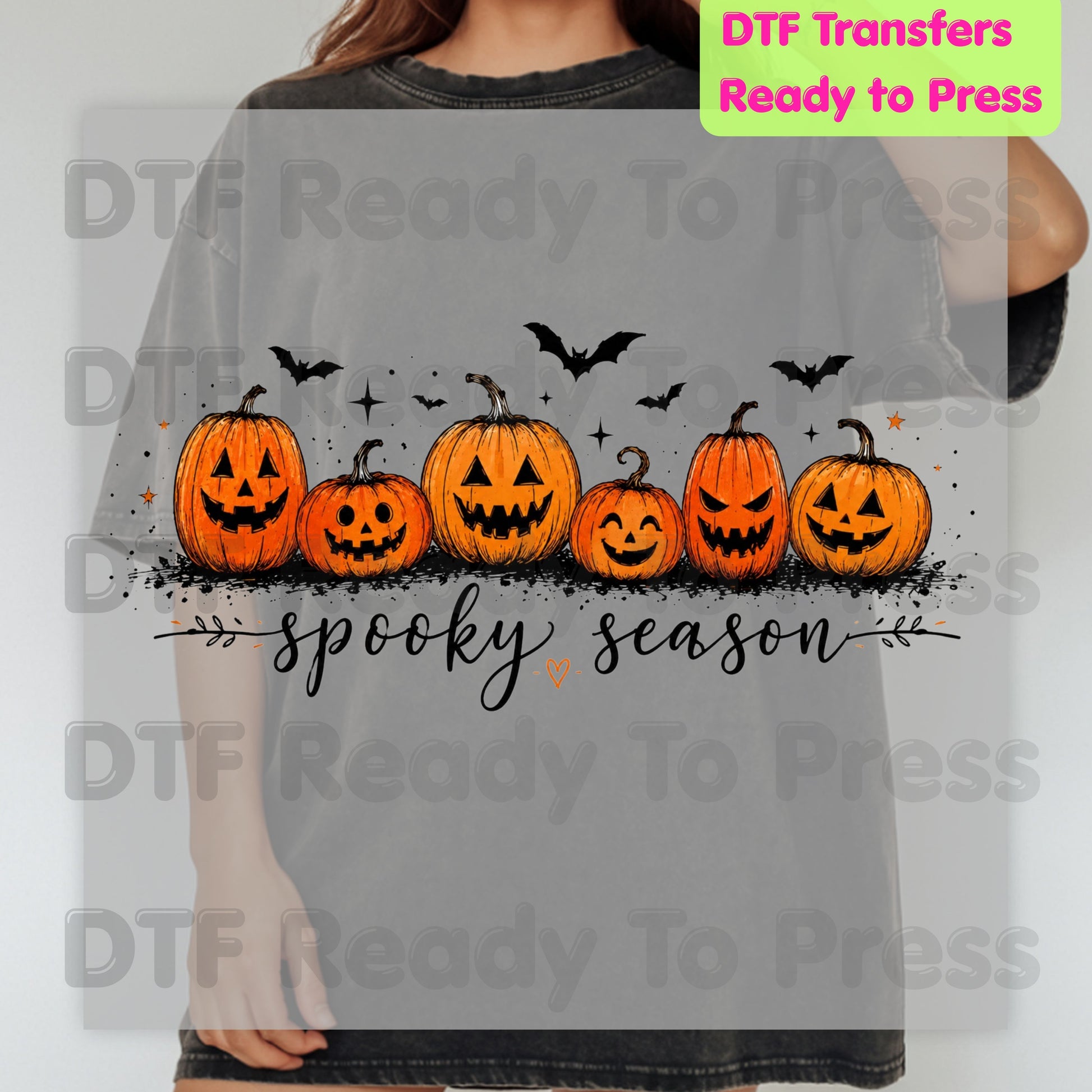 Spooky Season Jack O Lantern DTF Transfers, Pumpkin Patch Bats Cursive Ready to Press