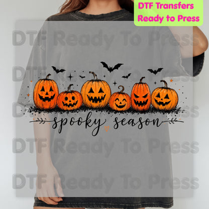 Spooky Season Jack O Lantern DTF Transfers, Pumpkin Patch Bats Cursive Ready to Press